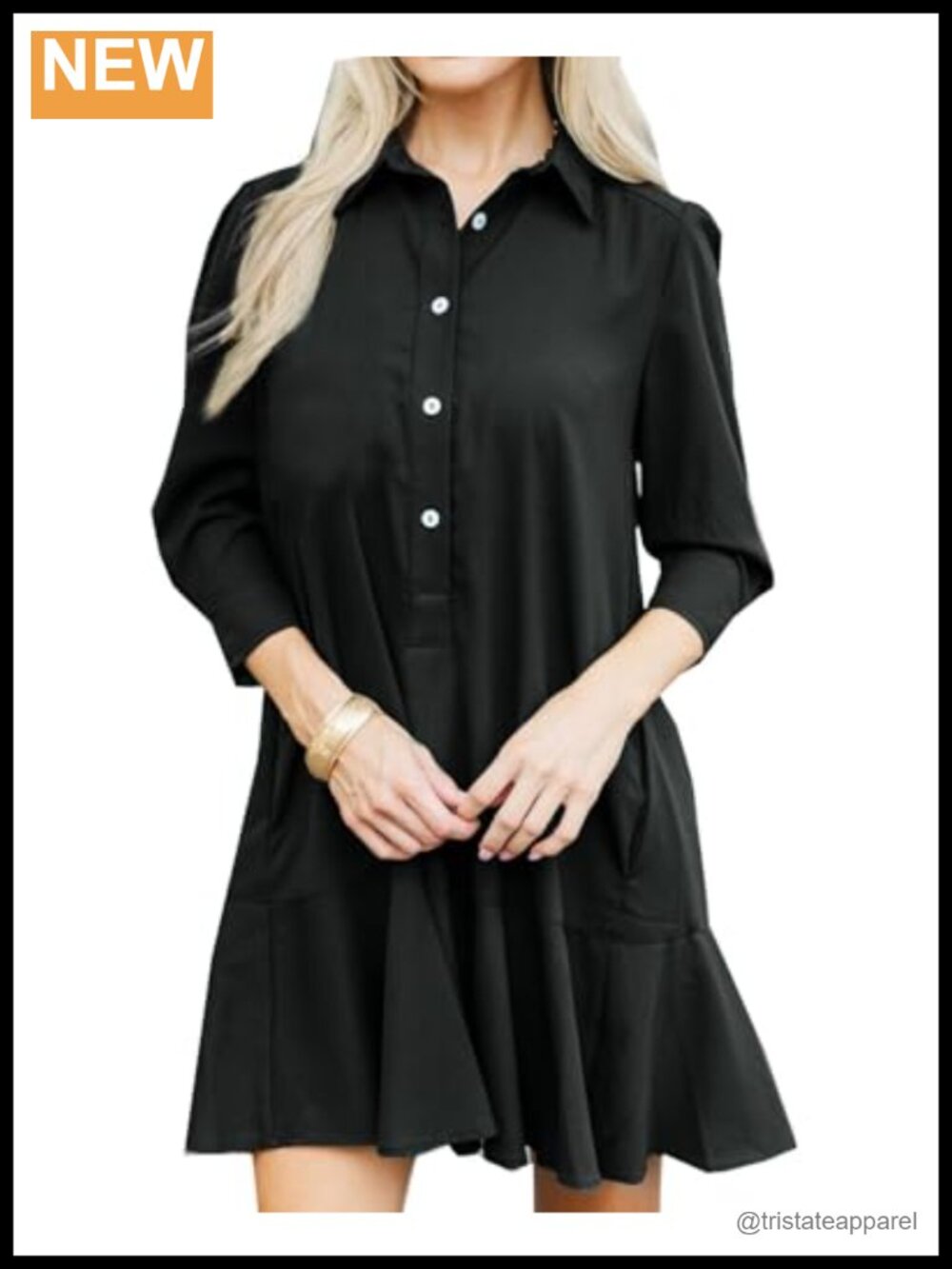 Women's Tunic Shirt Mini Dress Long Sleeve Button Down Ruffle Hem